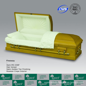 Fancy American Wooden Veneer Casket Coffin For Funeral Cremation